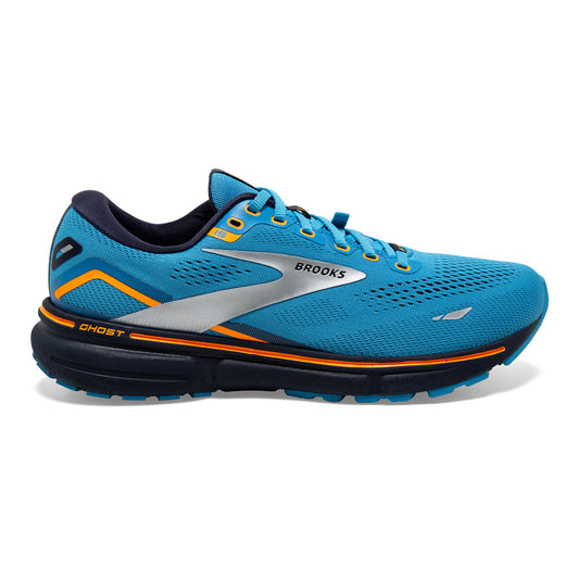 Men's Brooks Ghost 15 GTX, Blue/Peacoat/Orange, 15 D Medium