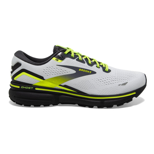 Men's Brooks Ghost 15, White/Ebony/Nightlife, 9.5 D Medium
