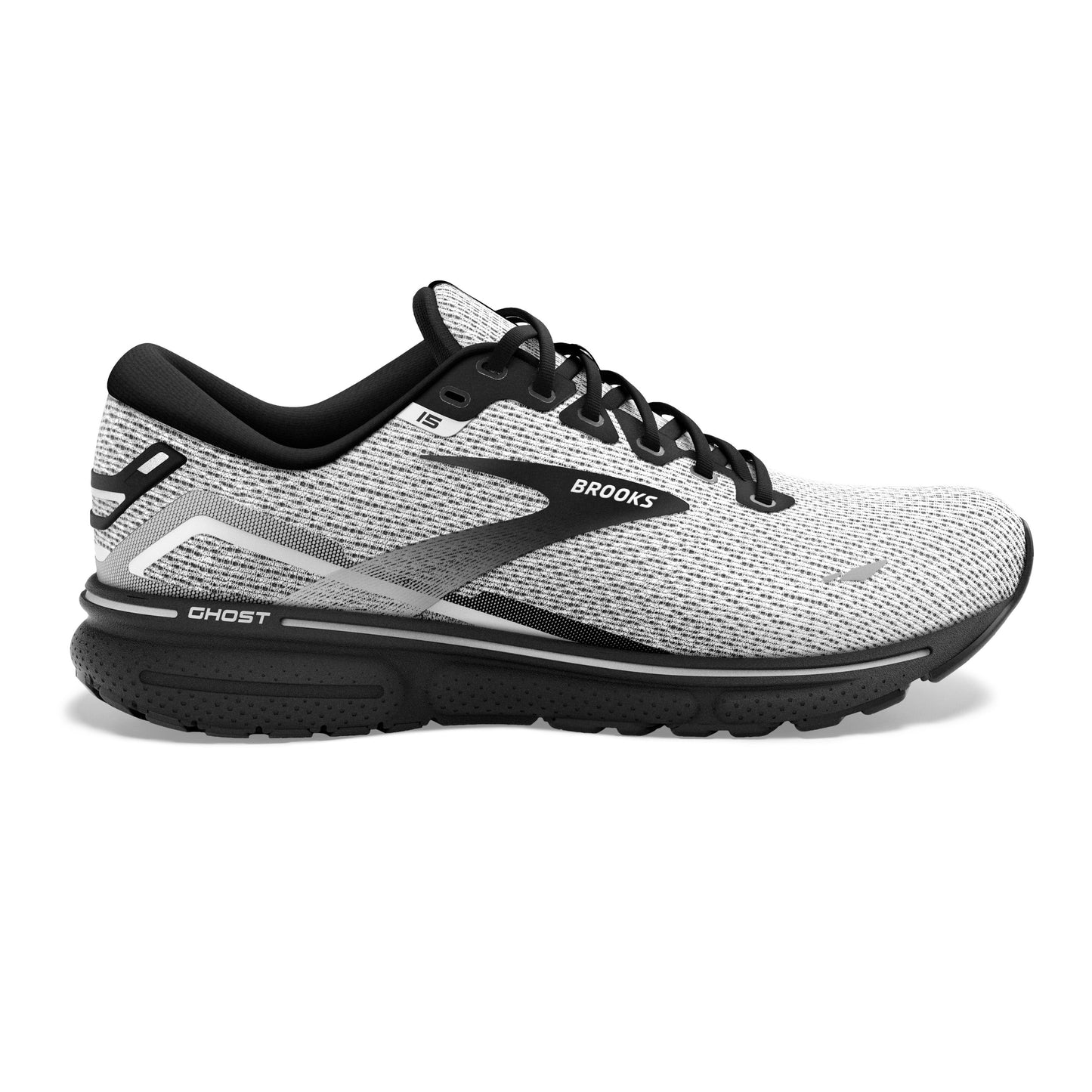 Men's Brooks Ghost 15, White/Black, 10 D Medium