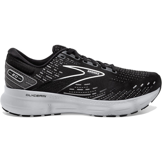 Men's Brooks Glycerin 20, Black/White/Alloy, 8 2E Wide