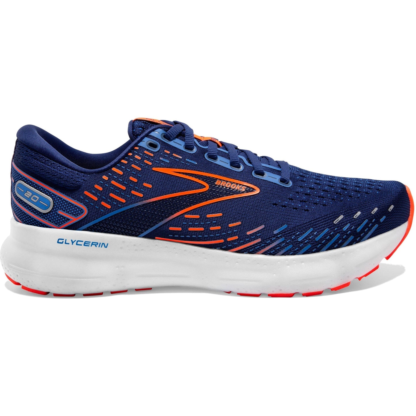 Men's Brooks Glycerin 20, Blue Depths/Palace Blue/Orange, 14 2E Wide