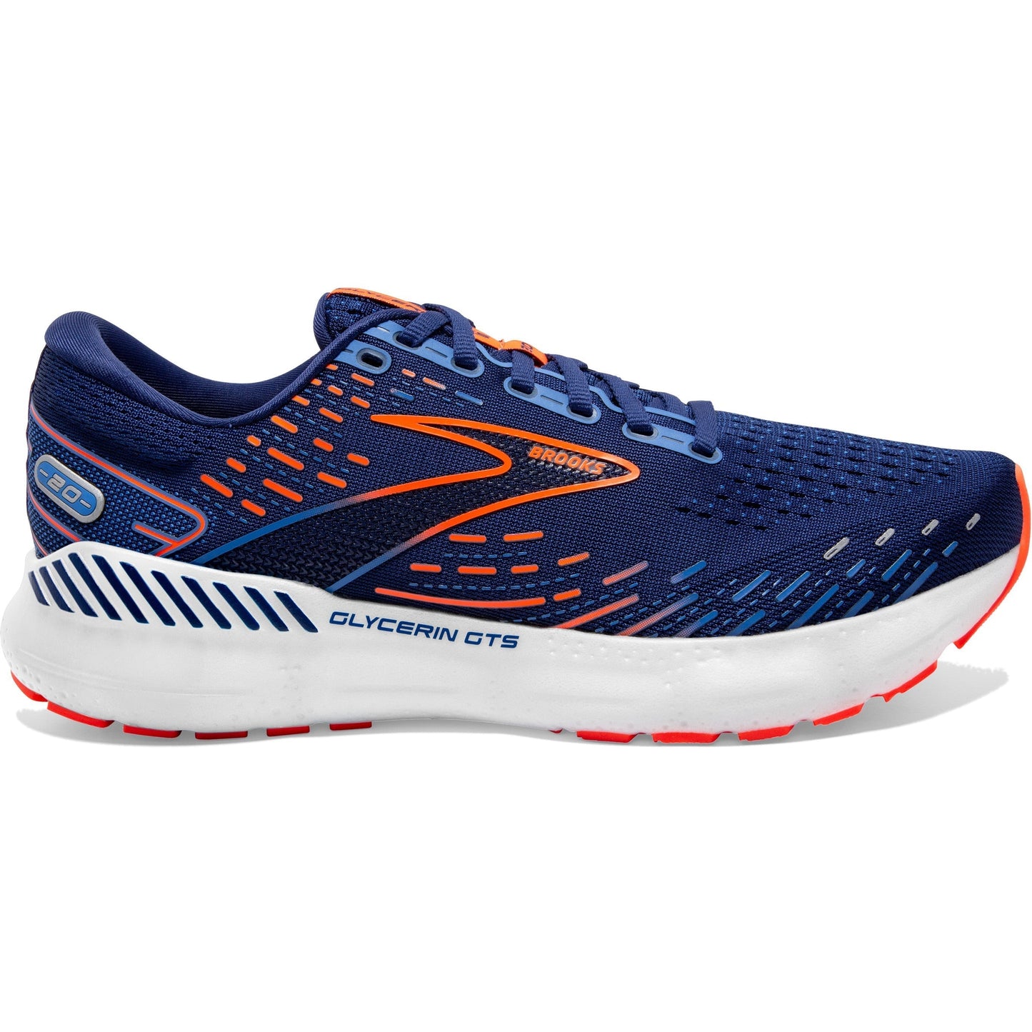 Men's Brooks Glycerin GTS 20, Blue Depths/Palace Blue/Orange, 10 2E Wide