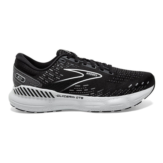 Men's Brooks Glycerin GTS 20, Black/White/Alloy, 9.5 D Medium