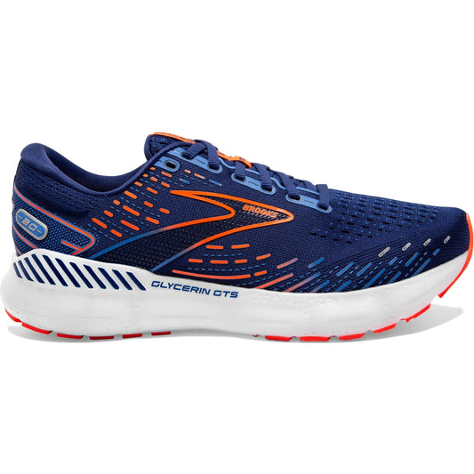 Men's Brooks Glycerin GTS 20, Blue Depths/Palace Blue/Orange, 10.5 D Medium