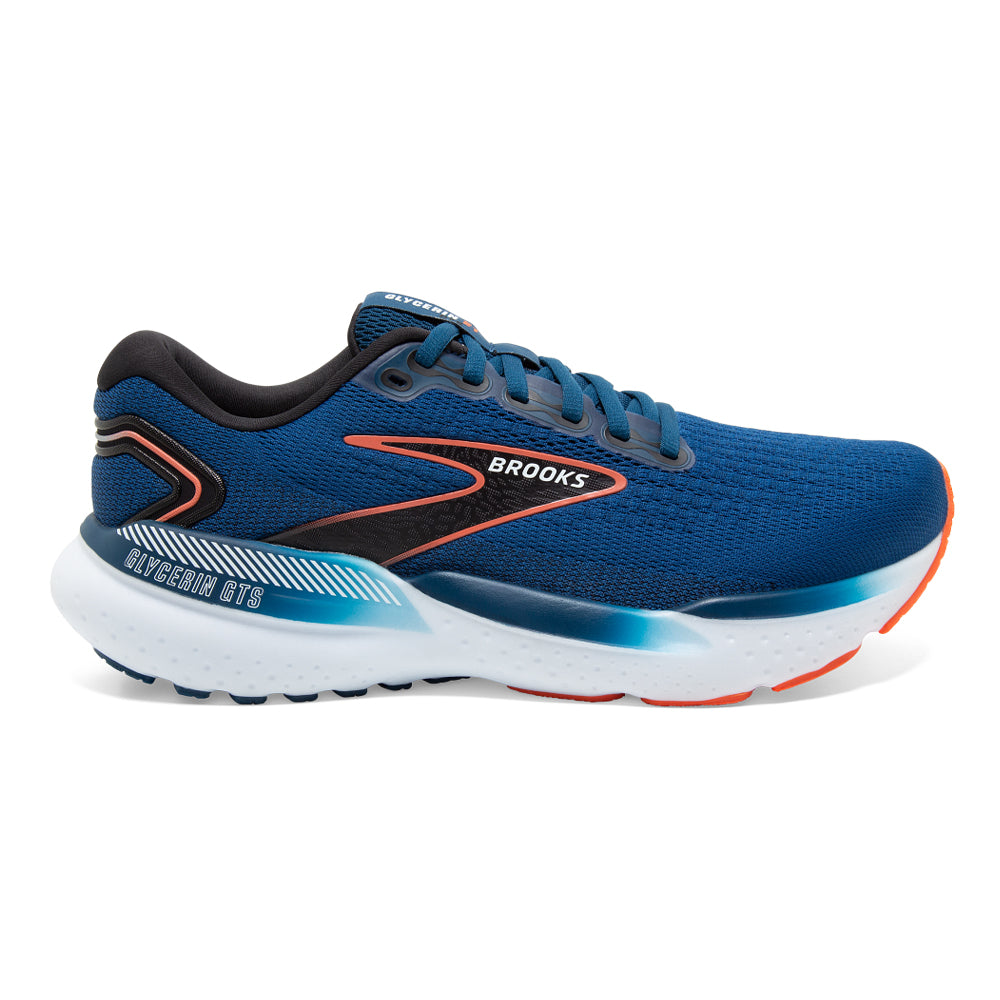 Men's Brooks Glycerin GTS 21, Blue Opal/Black/Nasturtium, 11 2E Wide