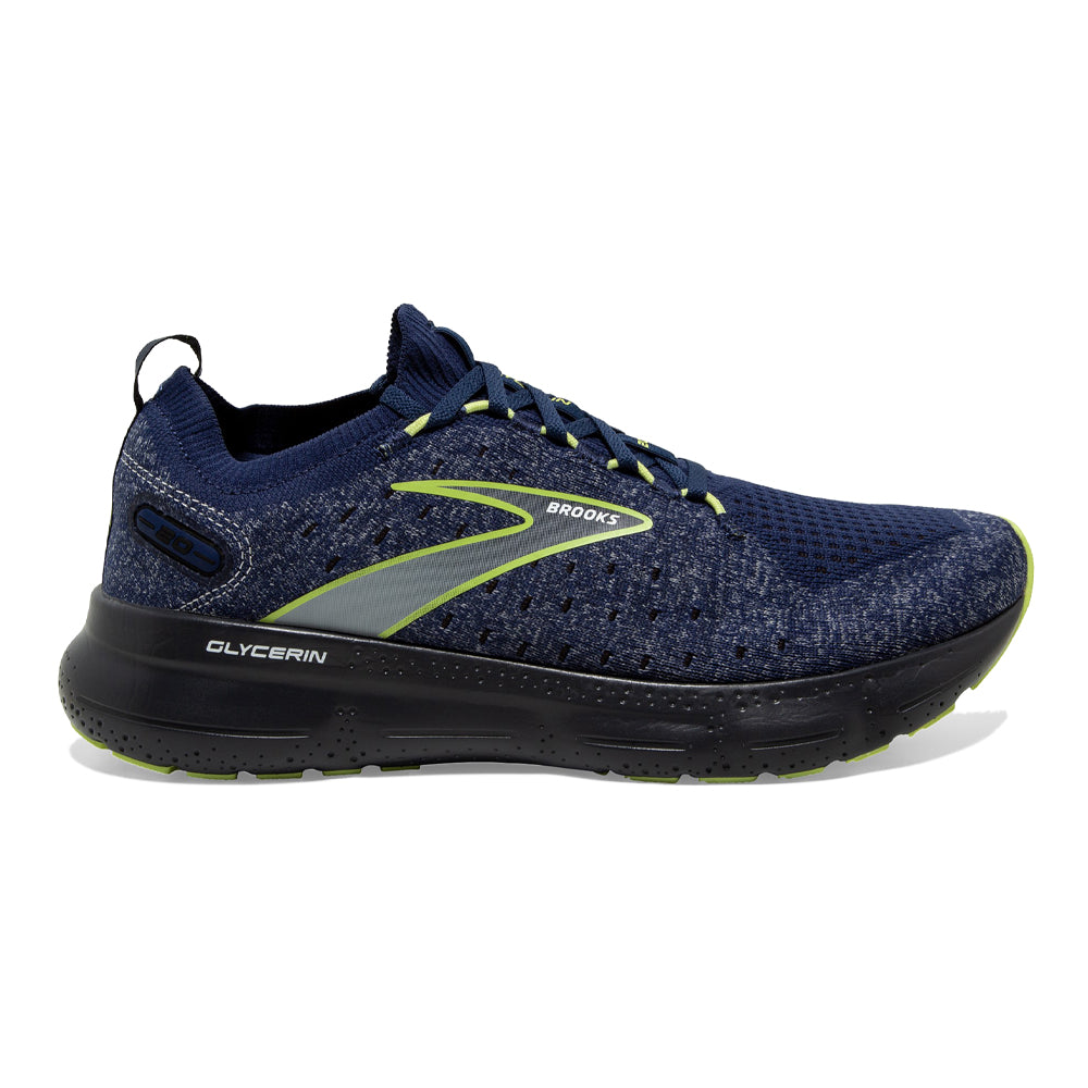 Men's Brooks Glycerin StealthFit 20, Blue/Ebony/Lime, 11 D Medium