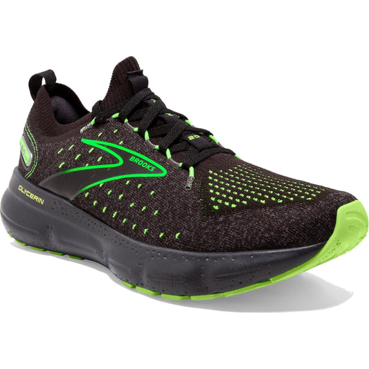 Men's Brooks Glycerin StealthFit 20, Black/Pearl/Green Gecko, 12 D Medium