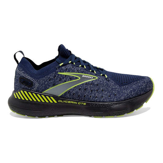 Men's Brooks Glycerin StealthFit GTS 20, Blue/Ebony/Lime, 14 D Medium