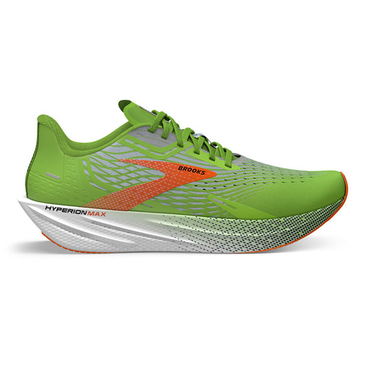 Men's Brooks Hyperion Max, Green Gecko/Red Orange/White, 10.5 D Medium