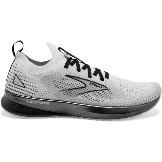 Men's Brooks Levitate Stealthfit 5, White/Grey/Black, 9.5 D Medium
