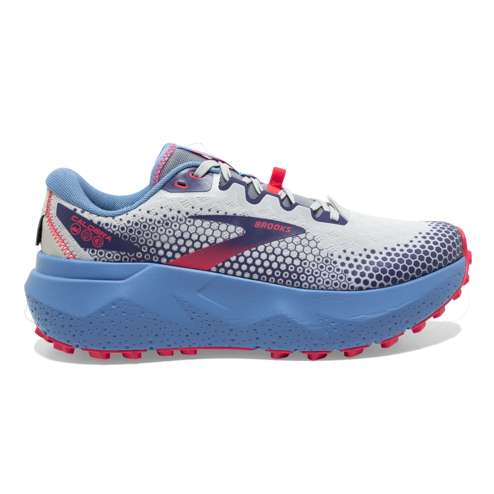 Women's Brooks Caldera 6, Oyster/Blissful Blue/Pink, 10 B Medium