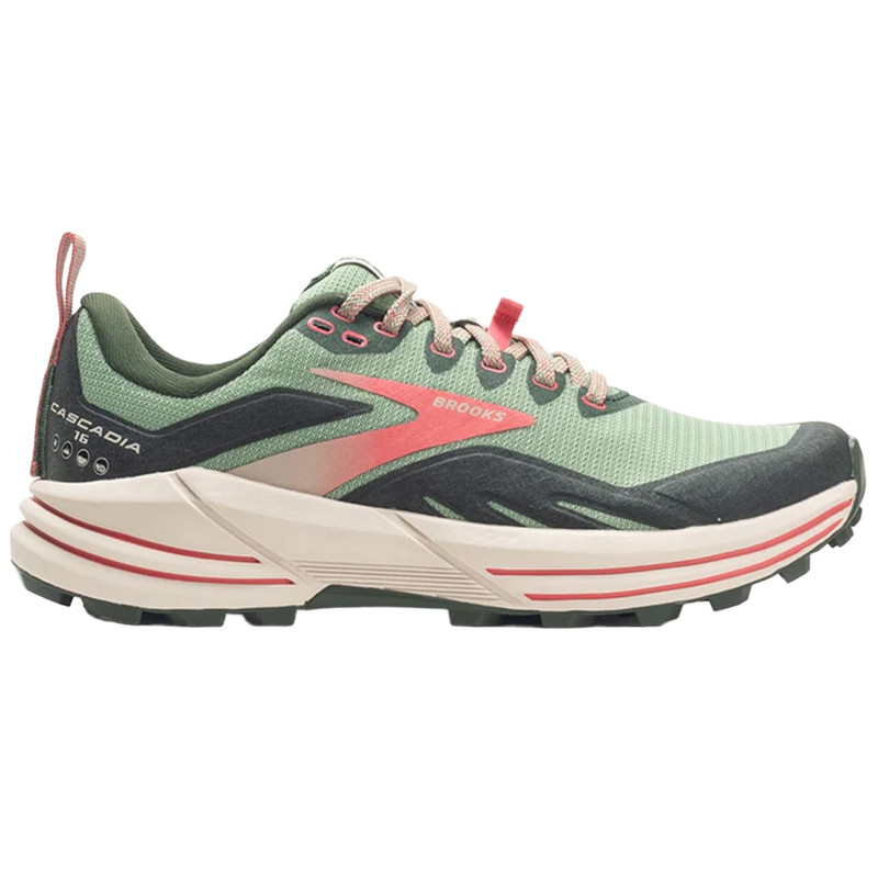 Women's Brooks Cascadia 16, Basil/Duffel Bag/Coral, 10 B Medium