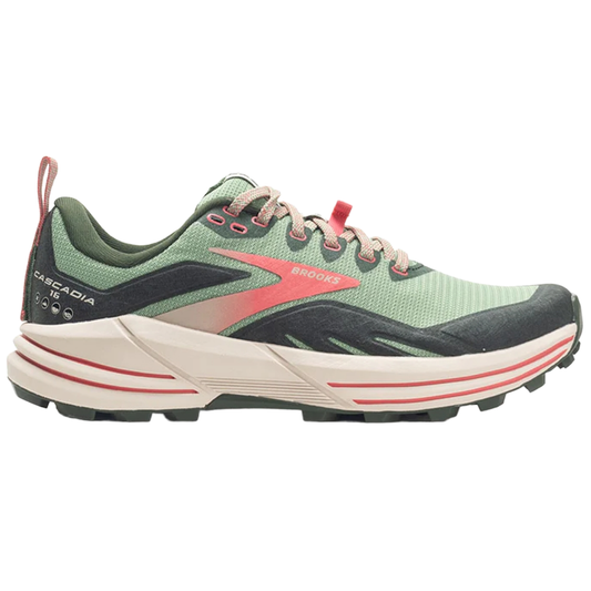 Women's Brooks Cascadia 16, Basil/Duffel Bag/Coral, 12 B Medium