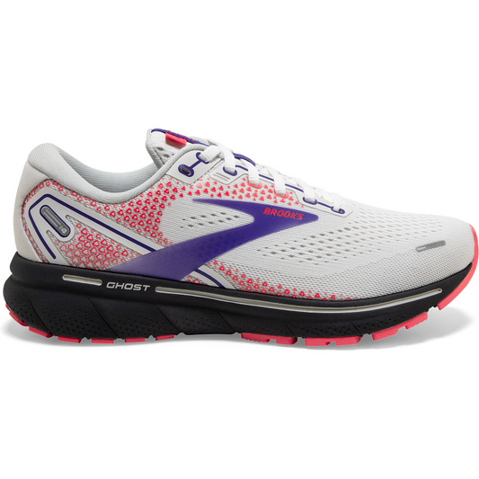 Women's Brooks Ghost 14, White/Purple/Coral, 6 B Medium