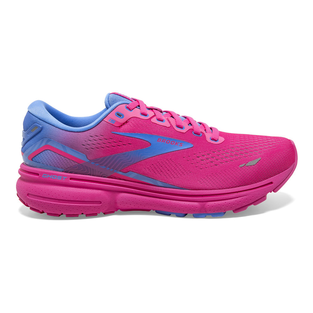 Women's Brooks Ghost 15, Pink Glo/Blue/Fuchsia, 9.5 B Medium