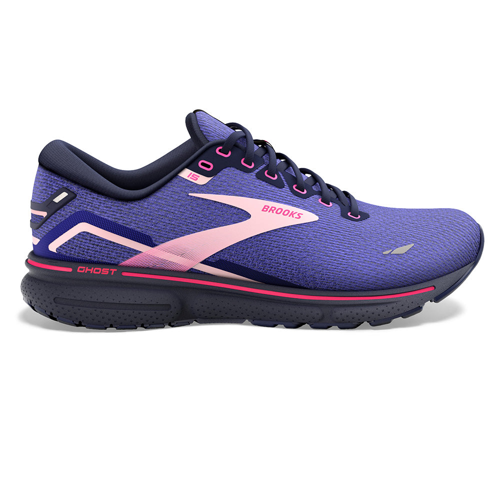 Women's Brooks Ghost 15, Blue/Peacoat/Pink, 9 B Medium