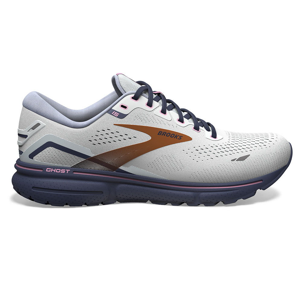 Women's Brooks Ghost 15, Spa Blue/Neo Pink/ Copper, 9.5 B Medium