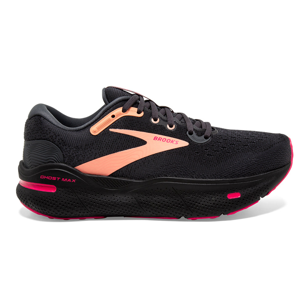 Women's Brooks Ghost Max, Black/Papaya/Raspberry, 10 B Medium