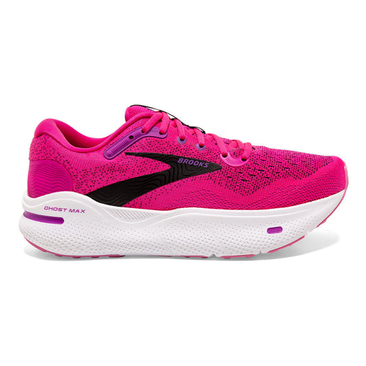 Women's Brooks Ghost Max, Pink Glo/Purple/Black, 7 B Medium