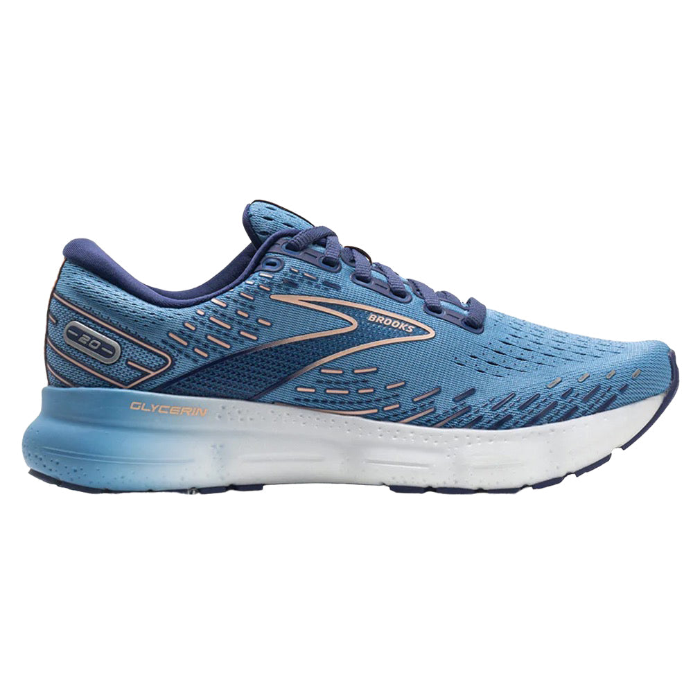 Women's Brooks Glycerin 20, Blissful Blue/Peach/White, 10.5 B Medium