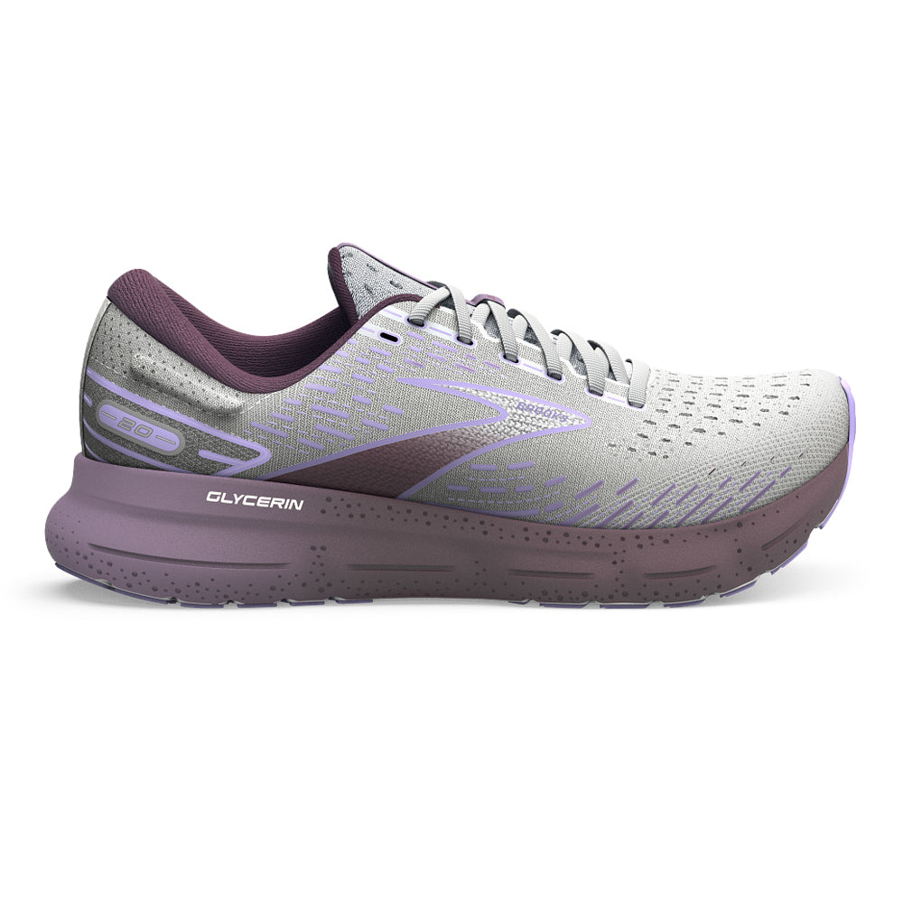 Women's Brooks Glycerin 20, White/Orchid/Lavender, 9 B Medium