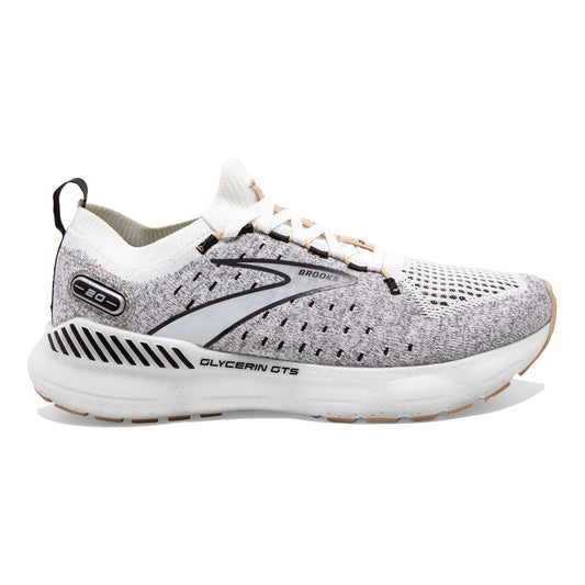 Women's Brooks Glycerin StealthFit GTS 20, White/Black/Cream, 11 B Medium