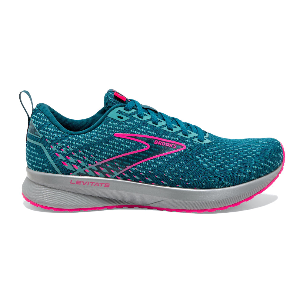 Women's Brooks Levitate 5, Blue/Porcelain/Pink, 8.5 B Medium