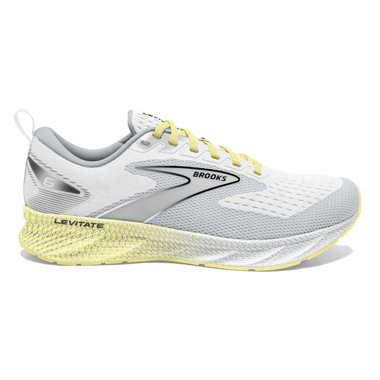 Women's Brooks Levitate 6, White/Oyster/Yellow, 8.5 B Medium