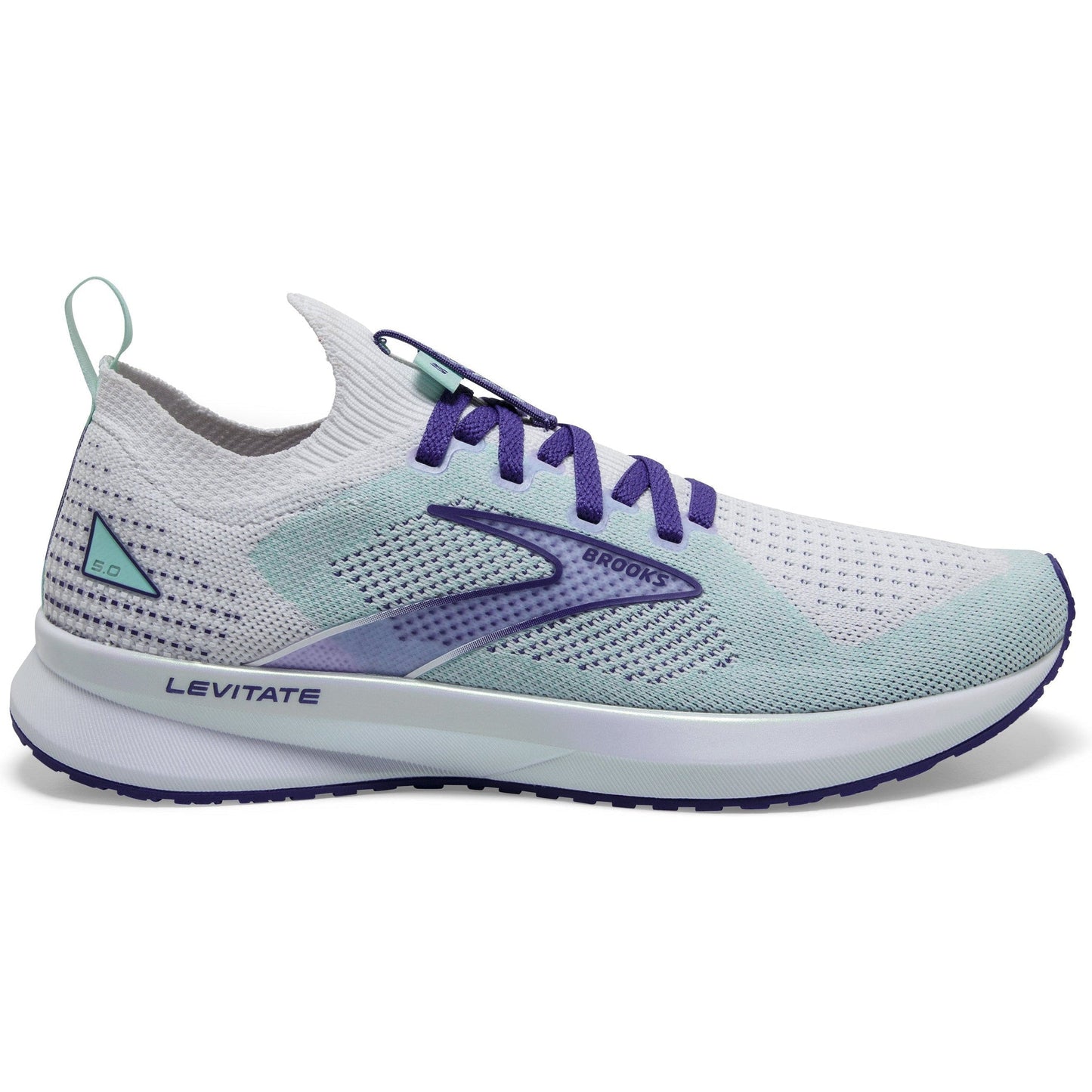Women's Brooks Levitate Stealthfit 5, Grey/Aqua/Purple, 6.5 B Medium