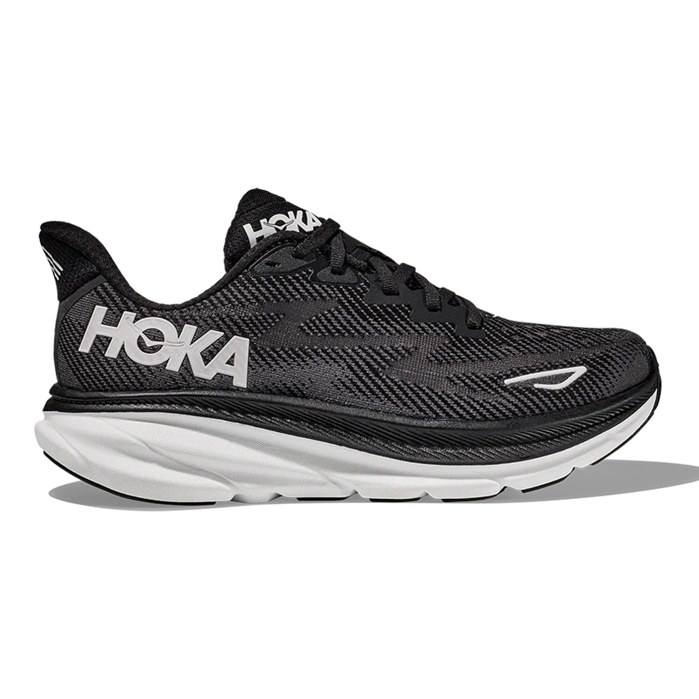 Women's Hoka One One Clifton 9, Black/White, 7 B Medium