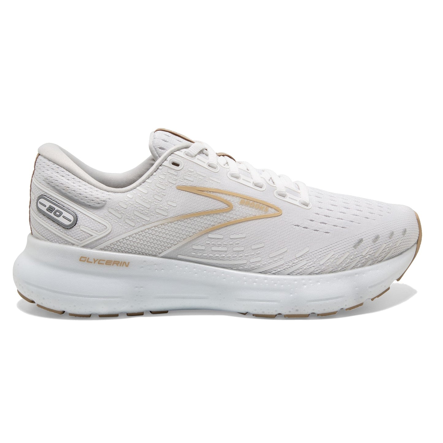 Men's Brooks Glycerin 20, White/Khaki, 10.5 D Medium
