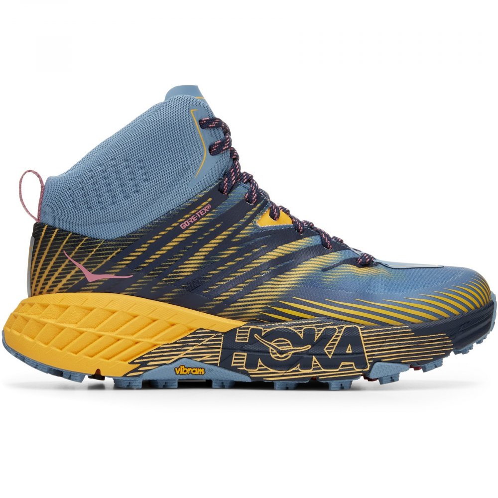 Women's Hoka One One Speedgoat Mid GTX 2, Provincial Blue/Saffron, 6 B Medium
