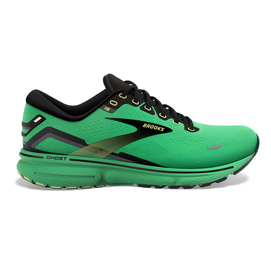 Men's Brooks Ghost 15, Green/Black/Sharp Green, 8 D Medium