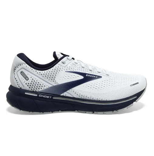 Men's Brooks Ghost 14, White/Grey/Navy, 11 D Medium