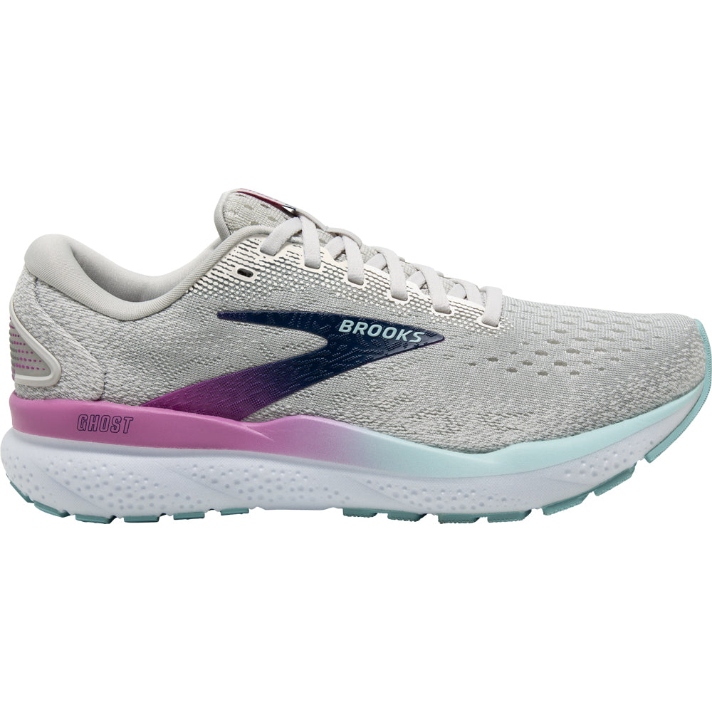 Women's Brooks Ghost 16, White/Grey/Estate Blue, 8 B Medium