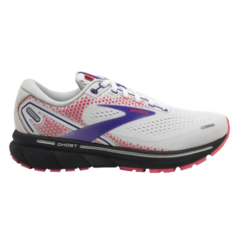 Women's Brooks Ghost 14, White/Purple/Coral, 10.5 B Medium